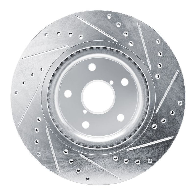 Subaru WRX Brake Rotor (1) - Front Left - R1 Concepts - Drilled & Slotted - Silver - `20-`25